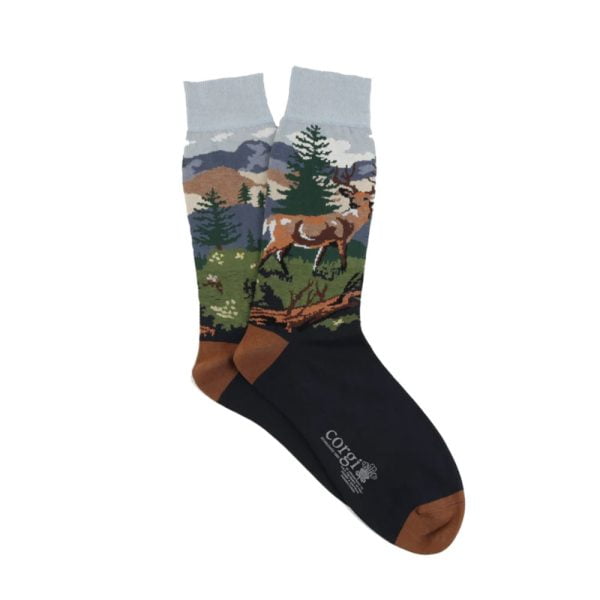 Cotton Blend Socks – Deer Scene by Corgi