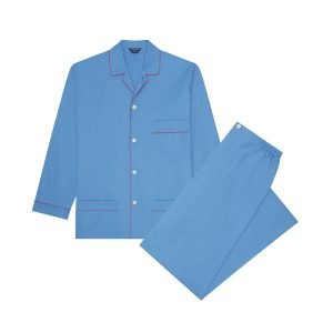 Sateen Cotton Pajamas - Blue by Bonsoir