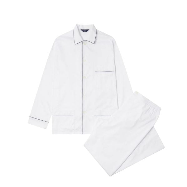 Sateen Cotton Pajamas – White by Bonsoir of London