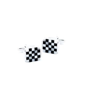 Mother of Pearl & Onyx Check Cufflinks from Cable Car Clothiers