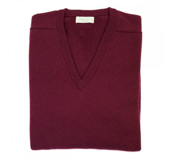 Scottish Lambswool Sweater – Bordeaux by Scott & Charters Cashmere for Cable Car Clothiers.