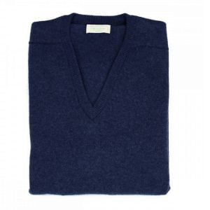 Scottish Lambswool Sweater – Navy by Scott & Charters Cashmere for Cable Car Clothiers.