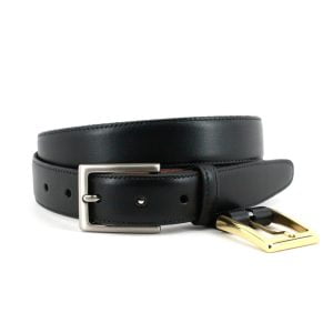 Kipskin Leather Double Buckle Belt - Black by Torino Leather.