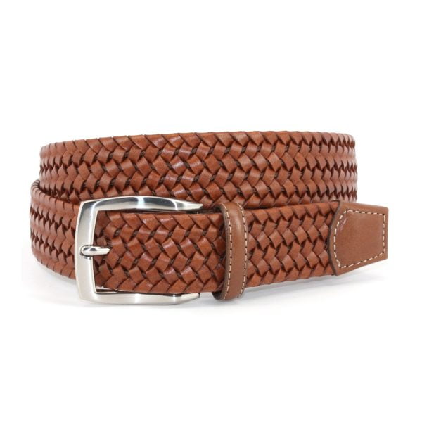 Woven Leather Stretch Belt – Cognac by Torino Leather.