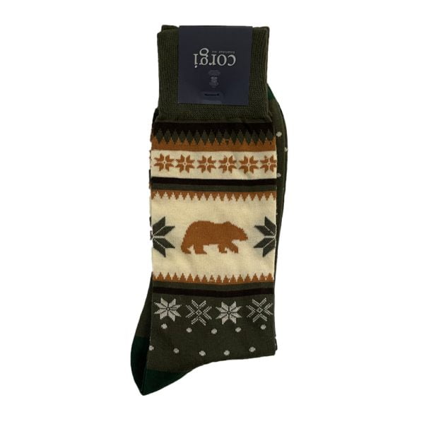 Cotton Blend Socks – Fair Isle Bear by Corgi.