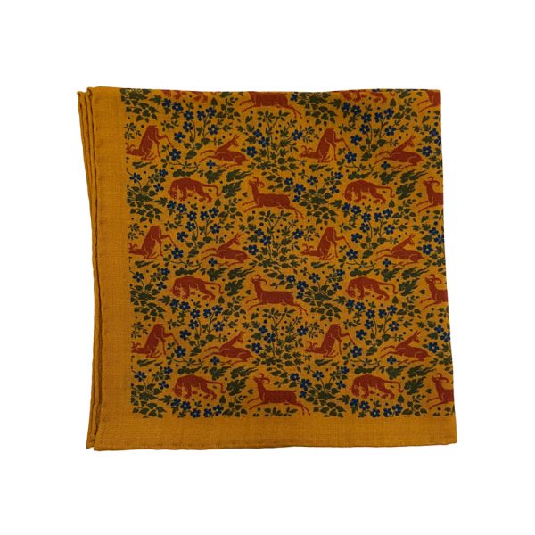 Wool/Silk Pocket Square - Amber Deers by Cable Car Clothiers.