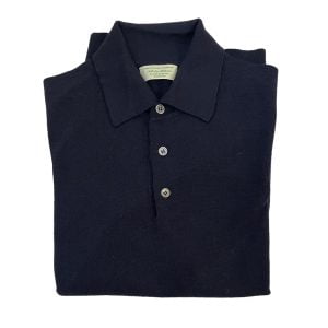 Scottish Merino Wool Polo Shirt - Navy by Scott & Charters for Cable Car Clothiers.