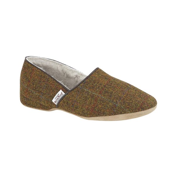 Lewis Harris Tweed Slippers – Tabac by Draper of Glastonbury.