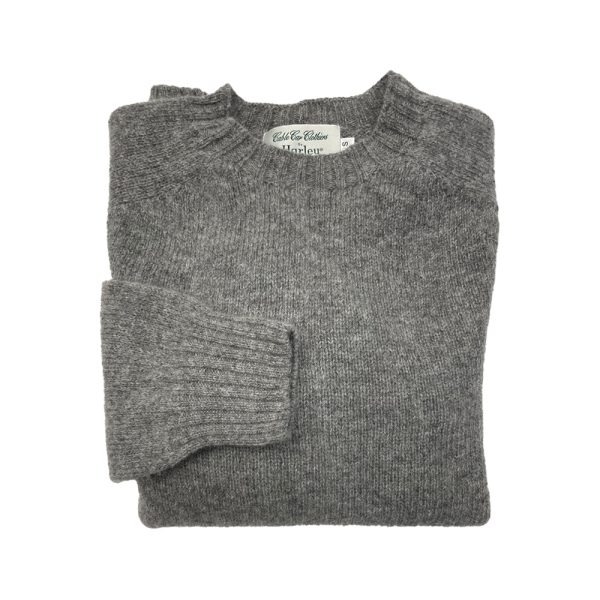 Shetland Crewneck Sweater – Medium Grey by Harley of Scotland.