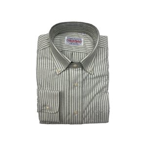 Brushed Oxford Button Shirt - Green Stripe by Cable Car Clothiers.